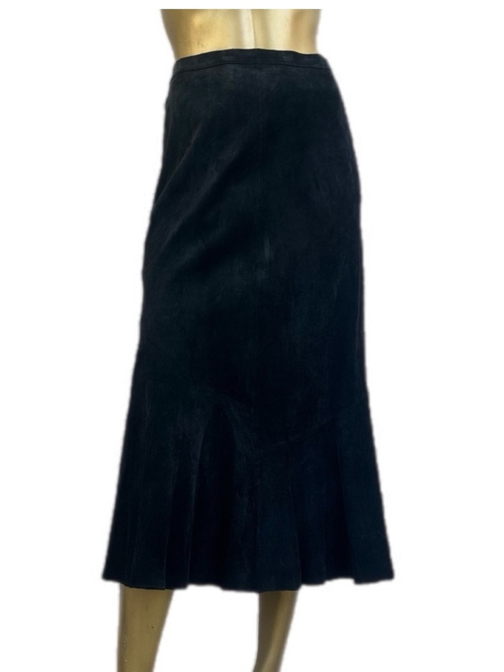 NWT Y2K Chico’s Black genuine suede leather midi skirt size 0/ 4 / XS)